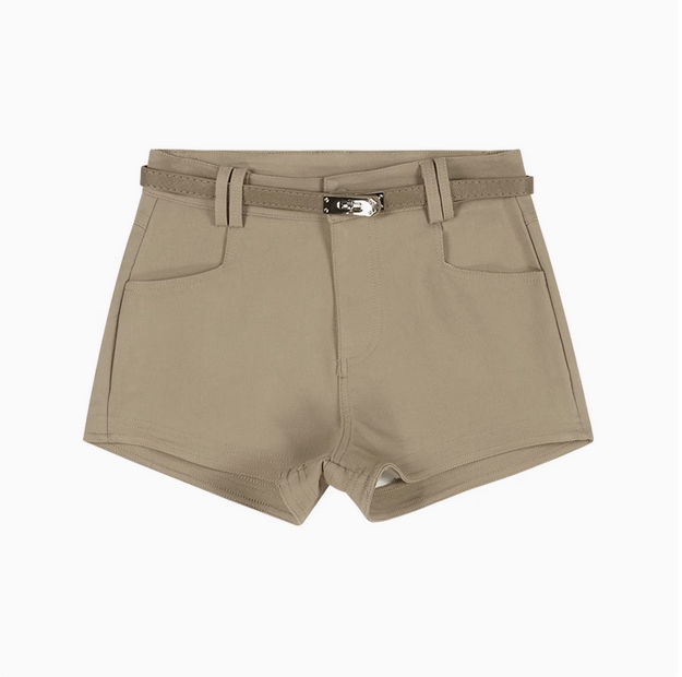 美式白色休闲短裤女夏季高腰紧身弹力裤子卡其色辣妹a字包臀热裤