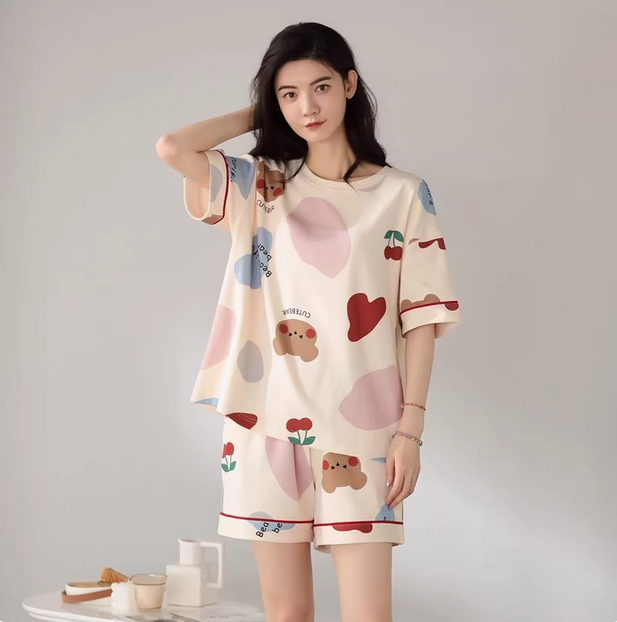 睡衣女夏季薄款短袖100%纯棉休闲卡通夏天家居服套装2025新款春款