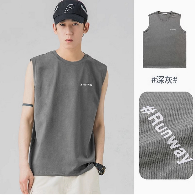 WOODSOON无袖坎肩背心男士夏季薄款潮流ins字母宽松青年打底上衣