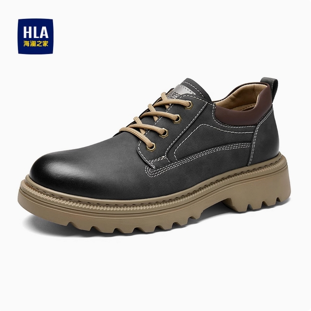 HLA/海澜之家男鞋新款夏季复古百搭耐磨工装鞋低帮透气休闲皮鞋