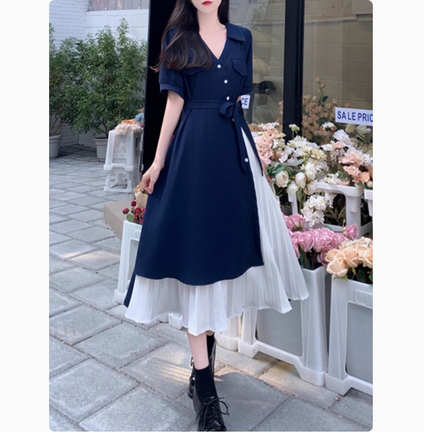 法式小众设计感雪纺连衣裙女夏大码胖MM不规则气质赫本风a字长裙