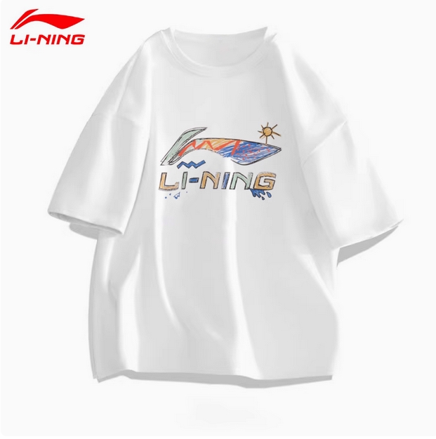 李宁短袖男夏季新款白色纯棉半袖青少年印花潮流宽松大码运动t恤