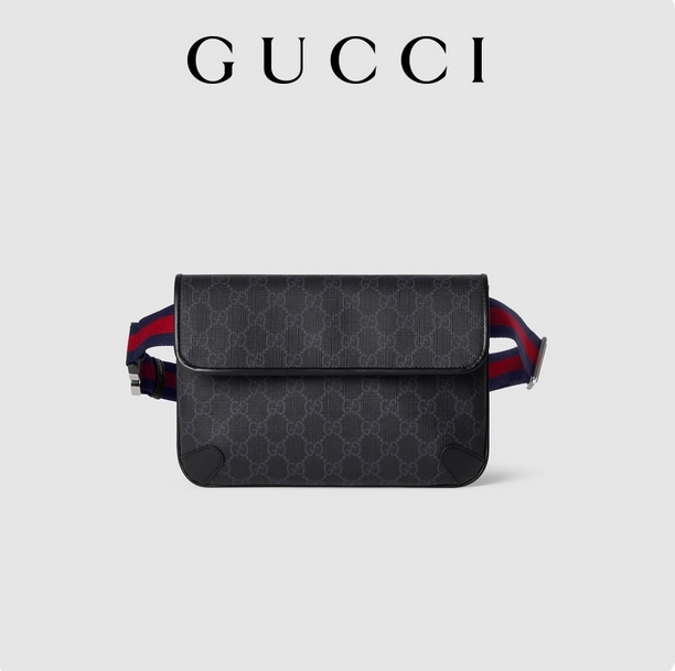[七夕礼物]GUCCI古驰GG黑色小号腰包斜挎包