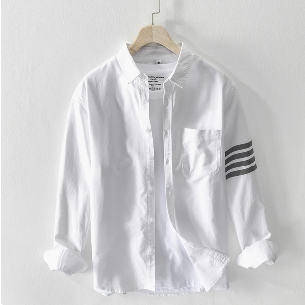 春秋季全棉衬衫男士设计感小众休闲宽松青年长袖牛津纺衬衣外套潮